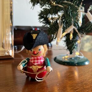 Vintage Steinbach Cowboy Ornament with Black Hat and lasso